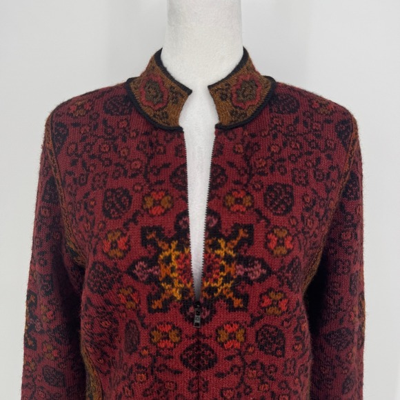Peruvian Connection 100% Alpaca Mandarin Spice Jacket Size Medium Red Boho Artsy - Picture 3 of 11